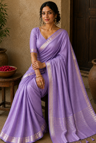 Lavender Color Jacquard Weaving Work Georgette Saree