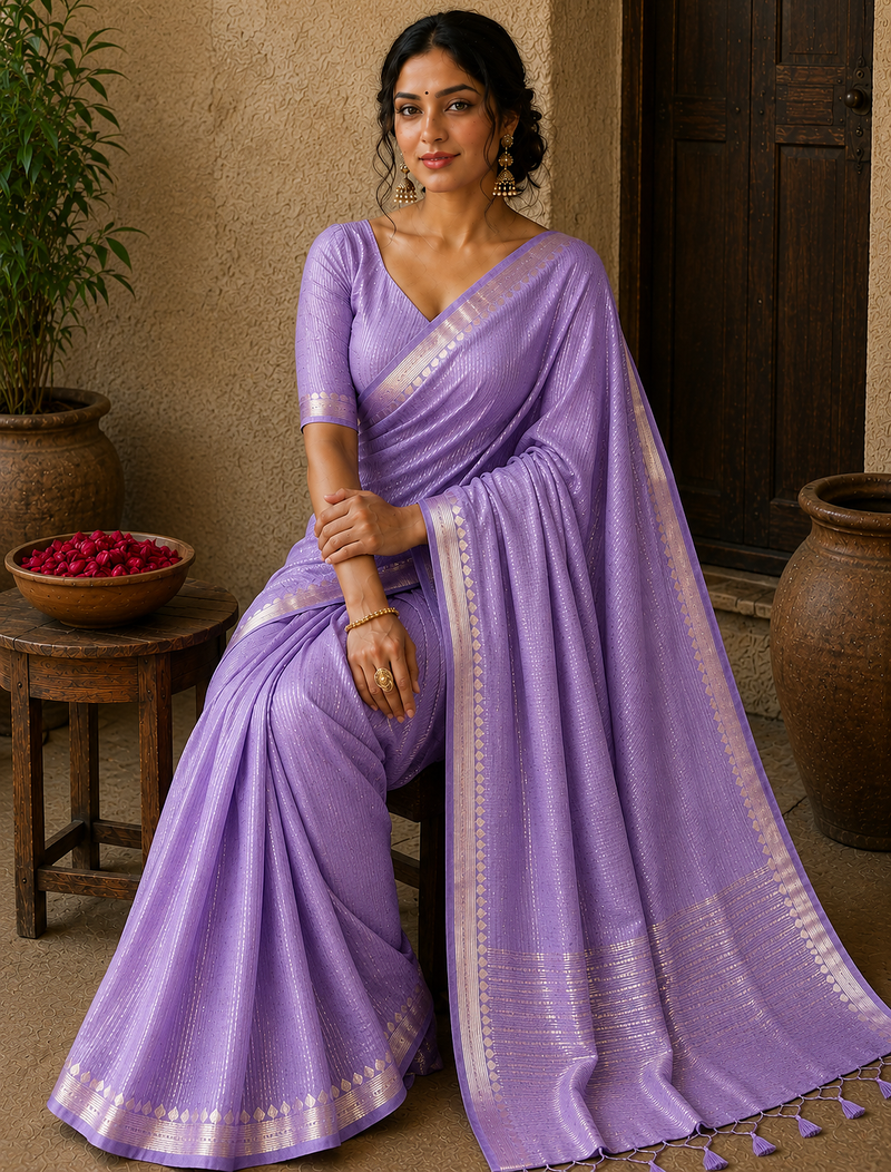 Lavender Color Jacquard Weaving Work Georgette Saree