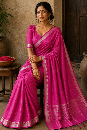 Pink Color Jacquard Weaving Work Georgette Saree