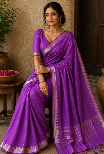 Purple Color Jacquard Weaving Work Georgette Saree