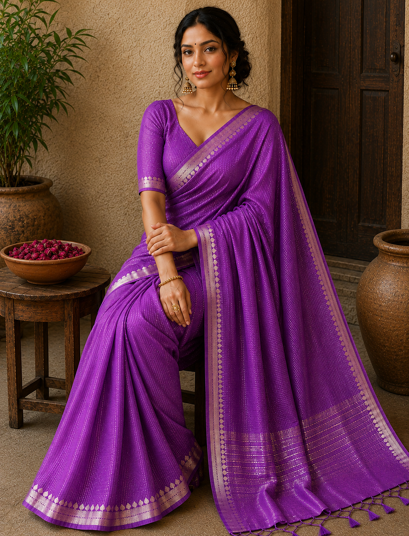 Purple Color Jacquard Weaving Work Georgette Saree