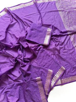Purple Color Jacquard Weaving Work Georgette Saree 2