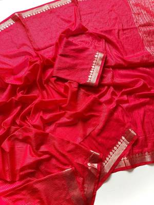 Red Color Jacquard Weaving Work Georgette Saree 2