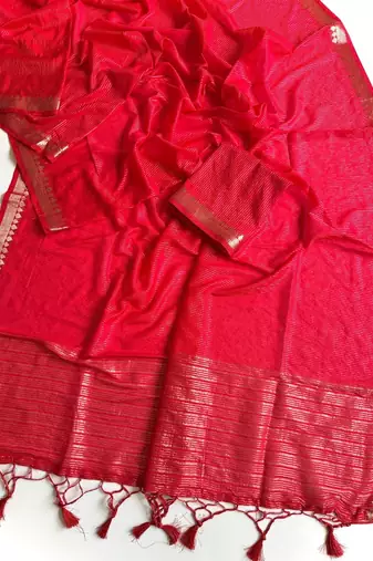 Red Color Jacquard Weaving Work Georgette Saree