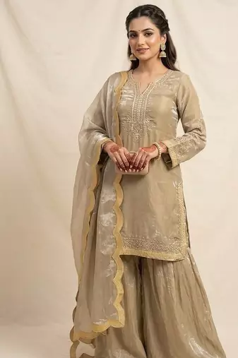 Gold Color Sequence  Embroidery Work Silk blend Salwar Suit