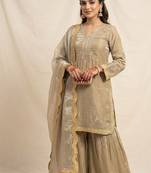 Gold Color Sequence  Embroidery Work Silk blend Salwar Suit
