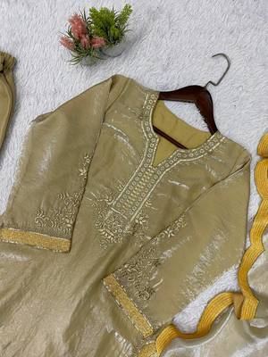 Gold Color Sequence  Embroidery Work Silk blend Salwar Suit 3