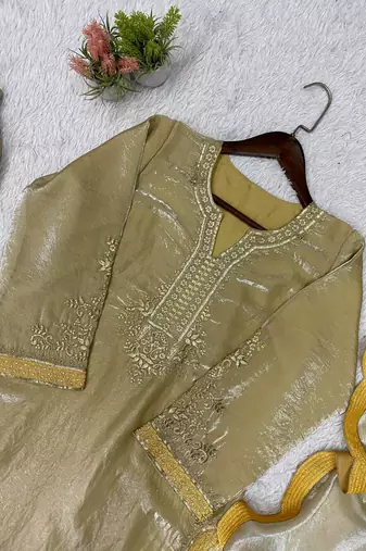 Gold Color Sequence  Embroidery Work Silk blend Salwar Suit