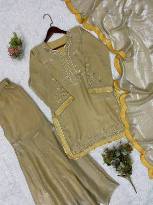 Gold Color Sequence  Embroidery Work Silk blend Salwar Suit 4