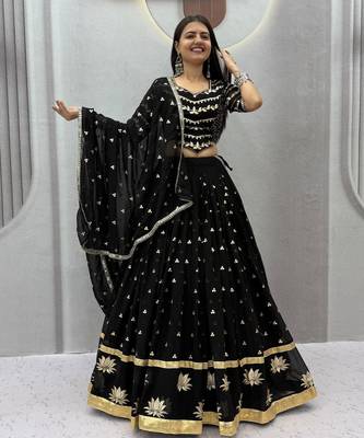 Black Embroidery Sequins work Faux Georgette Navratri Lahenga Choli Set 1