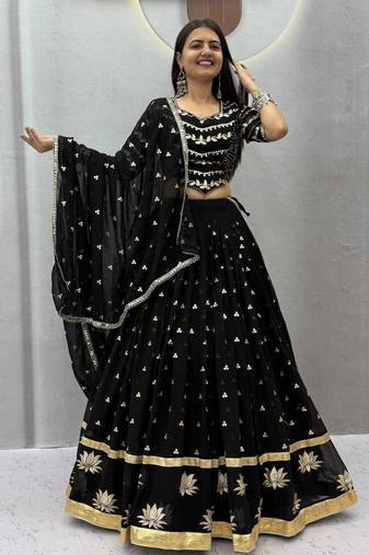 Black Embroidery Sequins work Faux Georgette Navratri Lahenga Choli Set