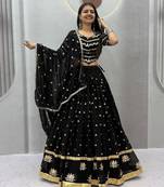 Black Embroidery Sequins work Faux Georgette Navratri Lahenga Choli Set