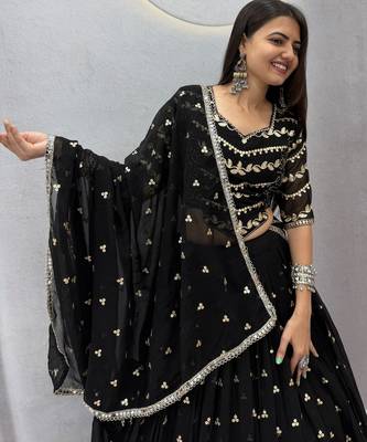 Black Embroidery Sequins work Faux Georgette Navratri Lahenga Choli Set 2