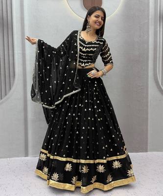 Black Embroidery Sequins work Faux Georgette Navratri Lahenga Choli Set 3