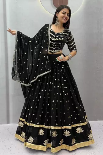 Black Embroidery Sequins work Faux Georgette Navratri Lahenga Choli Set