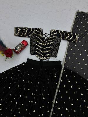 Black Embroidery Sequins work Faux Georgette Navratri Lahenga Choli Set 4