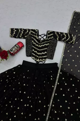 Black Embroidery Sequins work Faux Georgette Navratri Lahenga Choli Set
