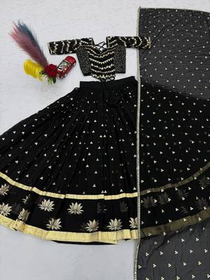 Black Embroidery Sequins work Faux Georgette Navratri Lahenga Choli Set 5