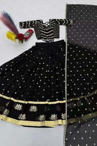 Black Embroidery Sequins work Faux Georgette Navratri Lahenga Choli Set