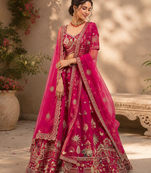 rani pink color Multi Thread and Dori and Sequins work silk blend Lehenga Choli set
