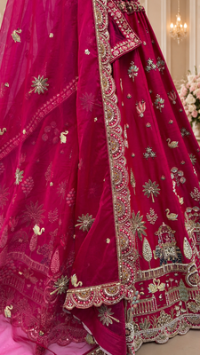 rani pink color Multi Thread and Dori and Sequins work silk blend Lehenga Choli set 4