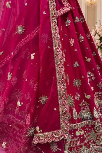 rani pink color Multi Thread and Dori and Sequins work silk blend Lehenga Choli set