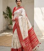 Off White Color Jacquard Weaving Silk Blend Saree