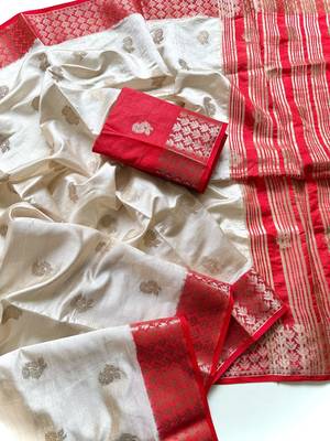 Off White Color Jacquard Weaving Silk Blend Saree 2