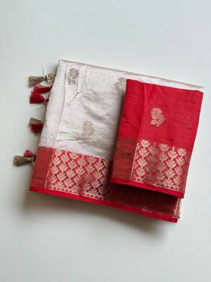 Off White Color Jacquard Weaving Silk Blend Saree 4