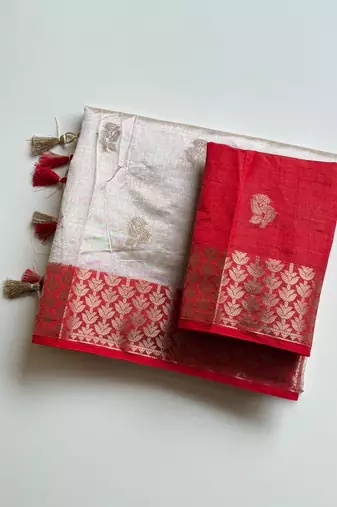 Off White Color Jacquard Weaving Silk Blend Saree