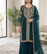 Teal Color Sequence  Embroidery Work Silk blend Salwar Suit