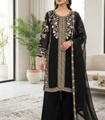 Black Color Sequence  Embroidery Work Silk blend Salwar Suit