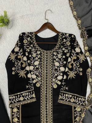 Black Color Sequence  Embroidery Work Silk blend Salwar Suit 2