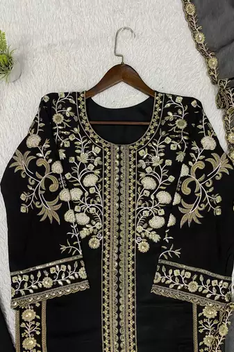 Black Color Sequence  Embroidery Work Silk blend Salwar Suit