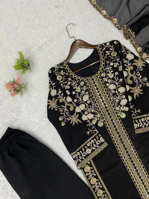 Black Color Sequence  Embroidery Work Silk blend Salwar Suit 3