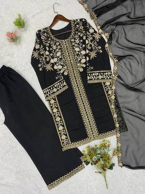 Black Color Sequence  Embroidery Work Silk blend Salwar Suit 4