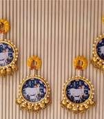 handmade cow shubh labh beads border door hanging with golden bells traditional festive home wall hanging (pack of 2)