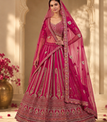 rani pink color Multi Thread and Sequins and Zari Embroidered and Crystal Beads work silk blend Lehenga Choli set