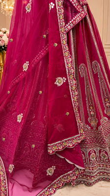 rani pink color Multi Thread and Sequins and Zari Embroidered and Crystal Beads work silk blend Lehenga Choli set 4