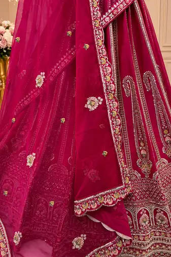 rani pink color Multi Thread and Sequins and Zari Embroidered and Crystal Beads work silk blend Lehenga Choli set