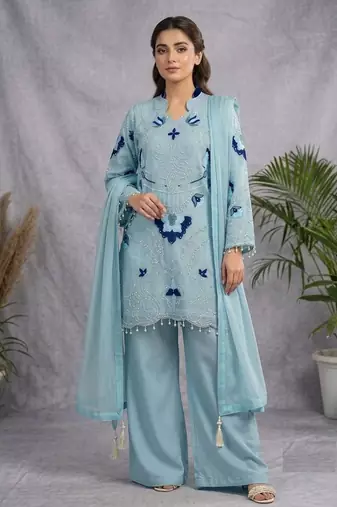 sky blue color embroidery work organza salwar suit