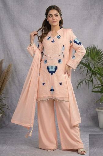 Peach Color Embroidery Work Organza Salwar Suit