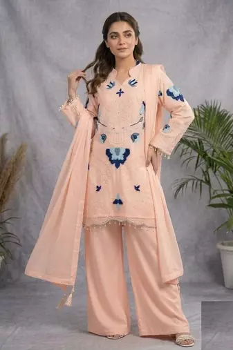 Peach Color Embroidery Work Organza Salwar Suit