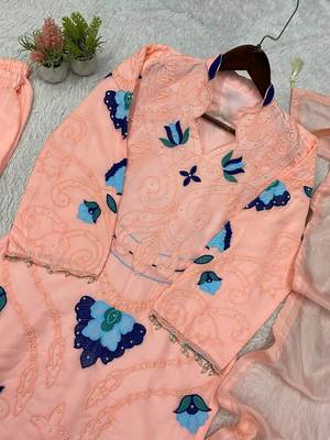 Peach Color Embroidery Work Organza Salwar Suit 3