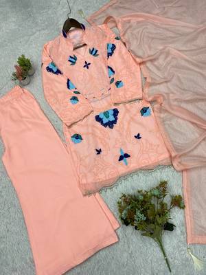 Peach Color Embroidery Work Organza Salwar Suit 4