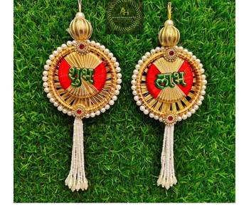 decorative shubh labh moti chudi latkan hanging perfect for home decor hanging for main door decor  (pack of 2) 1