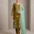 mehndi color embroidery work silk blend salwar suit