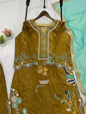mehndi color embroidery work silk blend salwar suit 2