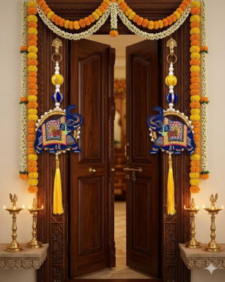 handmade elephant decorative door hanging with beads home wall hanging (pack of 2) 1