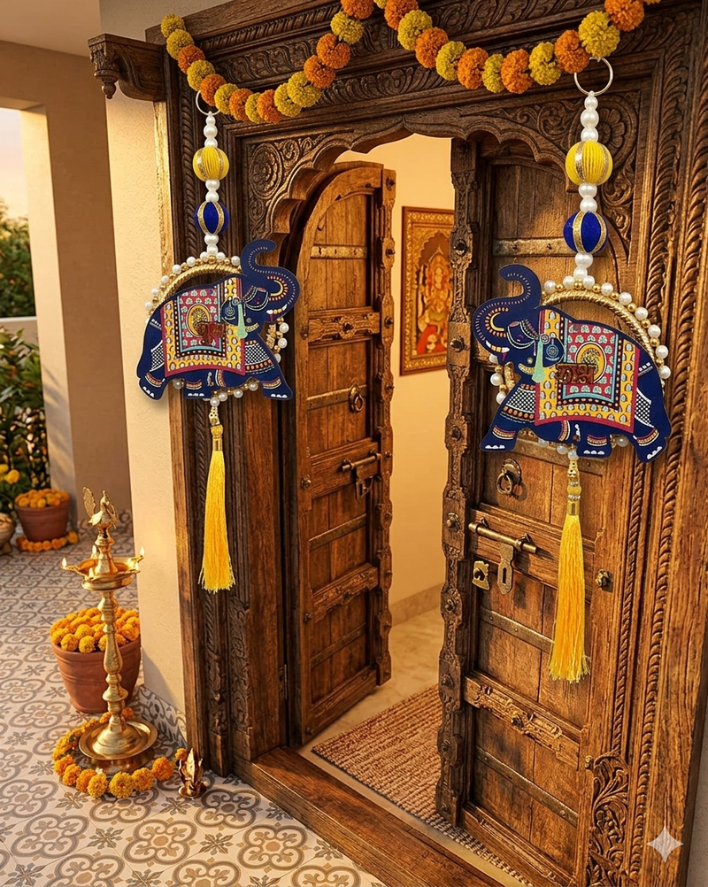 handmade elephant decorative door hanging with beads home wall hanging (pack of 2)